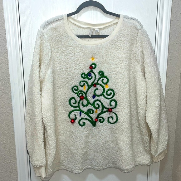Cato 1946 holiday themed sweater, cream faux Sherpa size 18/20 W - Picture 1 of 10
